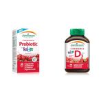 Jamieson Chewable Probiotic for Kids 5 Billion Active Cells - Natural Cherry Flavour & Vitamin D3 for Kids 400 IU - Strawberry Flavour