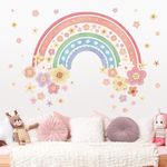 wondever Large Rainbow Wall Decals for Girls Room Decor Colorful Boho Flower Peel and Stick Stickers Wall Art for Girls Bedroom Kids Room Baby Nursery