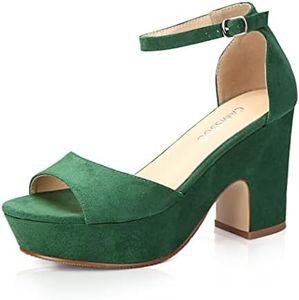 CAMSSOO Women's Platforms Wedges Sandals Suede Open toe Ankle Strap Fashion Wedding Sexy Dress Block Chunky High Heels Pumps Shoes, Green Velvet, 10