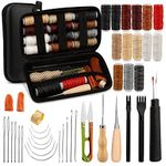 37-Pack Upholstery Repair Kit, Leather Stitching Kit with Waxed Thread, Sewing Awl, Seam Ripper, Leather Sewing Kit with Large-Eye Stitching Needles for DIY Leather Craft Repair