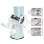 Jaxenor Vegetable Slicer, Hand Crank Stainless Steel Fruit Vegetable Shredder Dicer Cheese Cutter with 3 Changeable Stainless Steel Rotary Blades Drums - Blue (Hand Grater Cutter)