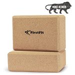 FirstFit Premium Eco Conscious Yoga Block, Natural Cork Heavy Yoga Brick, Wrist Support Wedge, Comfortable Contoured Edges, Exercise Accessories for Women & Men - Pack 2