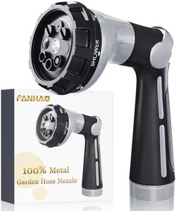 FANHAO Garden Hose Nozzle Heavy Duty, 100% Metal Water Hose Sprayer with 8 Spray Patterns, High Pressure Spray Nozzle Thumb Control On Off Valve for Lawn & Plant Watering, Car & Pet Washing - Silver