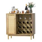 Giluta Wine Cabinet with Wine Rack, Rattan Bar Buffet Cabinets with Storage, Cupboard Wood Sideboard for Wine Bottle, Liquor, Farmhouse Furniture