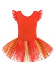 Arshiner Children's Ballet Clothing Bows Girls Sequin Ballet Dress Short Sleeve Ballet Suit with Shiny Tutu Skirt Ballerina Outfits Orange 140