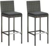 vidaXL Modern Poly Rattan Outdoor Garden Bar Stools in Grey with Cushions - Sturdy and Weather Resistant with Powder Coated Steel Frame - Set of 2