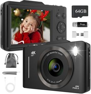 Digital Camera 4K, 48MP Digital Cameras with 64GB Card, 2.8" Large Screen | 16X Digital Zoom | Autofocus | Anti Shake, Compact Camera Rechargeable Vlogging Camera for Kids Beginners Teenagers