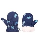 Baby Winter Waterproof Gloves Toddler Boys Girls Ski Snow Mittens Kids Fleeced Lined Warm Gloves (Blue Dinosaur, L(2-4 Years))