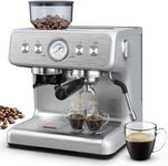 Kndko Espresso Machine, 15 Bar Semi-Automatic Espresso Coffee Maker, Stainless Steel Detachable Water Tank, Milk Frother and Bean Grinder, Perfect for Latte, Cappuccino