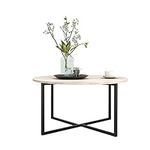 HOJINLINERO Round Coffee Table Tea Table End Table Sofa Table for Living Room,Industrial Style Cocktail Table,Durable Metal Frame with Wood Look Accent Furniture,Easy To Assemble, Brown