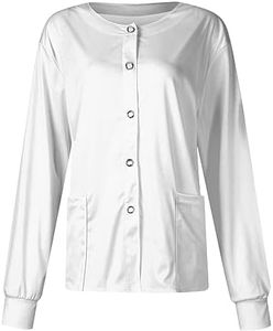 Printed Scrub Jackets for Woman Print Long Sleeve Plus Size Womens Scrubs for Women Nursing Jacket with Pockets White 2XL
