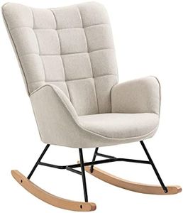 MEUBLE COSY Sedia a Dondolo Poltrona Imbottita Relax con Braccioli Schienale Alto per Soggiorno Cameretta in Tessuto con Gambe in Legno