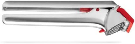 Dreamfarm Garject | Non-Scratch Garlic Press with Ejector | All-In-One Garlic Mincer Tool | Chrome Plated Zinc Garlic Peeler | Easy-To-Clean Garlic Presser | No Peel Needed & No Smelly Fingers | Red