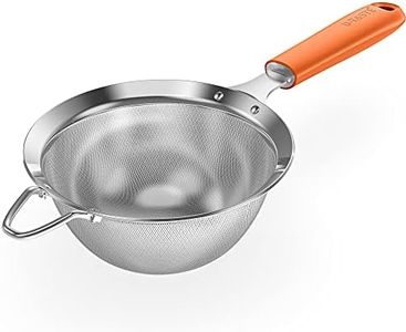 18/8 Stainless Steel Mesh Strainer: U-Taste 5.5 Inch Kitchen Fine Mesh Sieve Food Colander with Riveted Sturdy Silicone Handle and 30 Mesh Hole for Straining Flour, Pasta, Fruit, Quinoa (Orange)