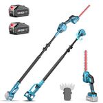 Seesii 3-in-1 Hedge Trimmer Cordless with Pole, Electric Hedge & Grass Trimmer, 21V 2*4.0Ah Rechargeable Batteries and Charger, Telescopic Pole Extends up to 4.8m, 180° Adjustable Head for Shrub, Bush