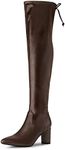 Allegra K Women's Thigh High Chunky Heels Coffee Over Knee High Boots 9 M US