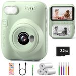 Hangrui Kids Camera Instant Print, 3.0'' Large Screen Instant Camera for Kids with 32G Card & 3 Rolls Print Paper, 1080P Children's Camera with 5 Color Pens, Gift Toy for Girls Boys Age 3-12