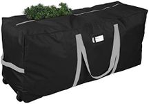 Primode Christmas Rolling Tree Storage Bag, Fits Up to 7.5 Ft. Tall Disassembled Holiday Trees, 22" H X 16" W X 50" L, Large Heavy Duty Storage Container with 2 Wheels and Handles (Black)