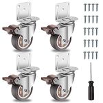 W B D WEIBIDA Side Mount Casters 2 Inch L-Shaped Heavy Duty Castor Wheels with Load Capacity 600 LBS, 360 Degree Plate Swivel Trolley Caster for Furniture, Set of 4 Rubber Casters with 4 Brakes