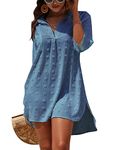Blooming Jelly Womens Beach Cover Up Summer White Chiffon Beach Dress V Neck 3/4 Sleeve Beachwear Sarongs