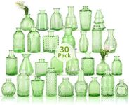 Charm Glass Bud Vases, Small Flower Vases in Bulk for Centerpieces, Vintage Mini Vases for Wedding Decor, Home Table Decorations Diffuse Bottles,Ideals (Pack of 30,Light Green)