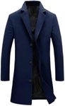 Tanming Mens Black Trench Coat Notched Lapel Single Breasted Long Peacoat Overcoat(Navy-S)