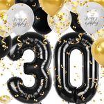 Large Black Balloon Number Black 30th Birthday Decorations with 18 pcs Happy Birthday Balloons for 30th Man Women Birthday Party Decoration