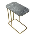 DECOWORLD|| Premium Side Table || Metal Side Table with Wooden Top || Side Table for Living Room, Sofa Side Table or Bed Side Stand (Grey Marble Top Finish on Engineered Wood with Golden Stand)