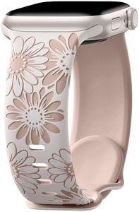 Getino Floral Engraved Strap Compatible with Apple Watch Band 38mm 40mm 41mm for Women Men, Cute Two-Tone Flower Soft Silicone Sport Bands for iWatch Series 9 8 7 6 5 4 3 2 1 SE, Starlight/Milk