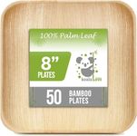 Streetfood Packaging - Disposable Palm Leaf Square Plates [8" - 20cm Square - 50 Pieces] Eco-Friendly Rustic Bamboo Wooden Plate for Picnic Weddings BBQ - 100% Compostable Biodegradable & Recyclable