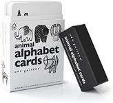 Wee Gallery Educational Flashcards for Babies, Black and White Animal Alphabet, Durable Double Sided Learning Flash Cards, Visual Stimulation, Cognitive Development, Baby, Toddler, Preschool Activity