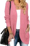 MEROKEETY Womens 2024 Fall Long Sleeve Open Front Cardigans Chunky Knit Draped Sweaters Outwear,DarkPink,S