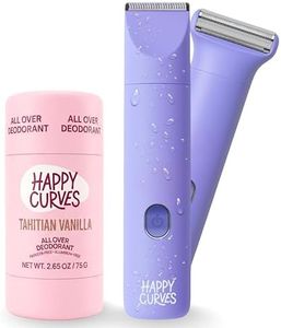 HAPPY CURVES Aluminum-Free Deodorant (Tahitian Vanilla) & Smoothie 2.0 Waterproof Bikini Trimmer (Berry) Bundle - Odor Defense & Grooming for Women