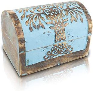 Great Birthday Gift Ideas Handmade Decorative Wooden Jewelry Box With Tree of Life Carvings Jewelry Organizer Keepsake Box Treasure Chest Trinket Holder Watch Box Storage Lock Box (Blue Wash Finish)