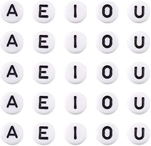 PandaHall 500pcs Acrylic Flat Round Alphabet Beads 7mm White Disc Coin Vowel Letters Spacer Loose Beads with Letter A E I O U for Jewelry Beading Making Art Craft DIY Bracelets