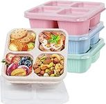 Set of 4 Bento Snack Boxes, Reusable Meal Prep Lunch Containers, Compartments Bento Snack Box, Divided Food Storage Containers for School Work Travel (Green/Blue/Pink/Beige)