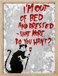 SIGNWIN Framed Banksy Out of Bed Rat Wall Art, Grey Dark Industrial Style Wall Decor Prints, Inspirational Quotes Wall Décor for Living Room, Bedroom - 8"x10" Natural