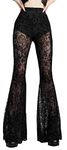 Women's Elastic Gothic Flare Pants High Waisted See Through Lace Bell Bottom Pants 70S Sexy Sheer Lace Flare Leg Pants Rave Clothes