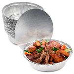 MATANA - 40 Round Aluminium Foil Baking Trays, Perfect for Pastry, Flan, Pie Dishes Cases with Lids (18cm/800ml)