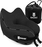 SNUGL Travel Pillow - Memory Foam Neck Cushion - Flight Pillow | Support Neck Pillow for Travel | Travel Neck Pillow for Airplane with Carry Bag & Clip | Flying Travel Essentials (Black - Regular)