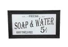 Ohio Wholesale Vintage Soap & Water Bath Sign Distressed Wood Old-Fashioned Script Country Decor, White