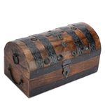 Ajuny Handcrafted Wooden Pirate Treasure Chest - Vintage Keepsake & Decorative Storage Box with Shell Strips, Large Jewelry & Trinket Holder Organizer Home Decor Gift 11x6 Inch