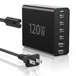 USB C Charger Block, USB Charging Station, 120W 6 Port USB C Wall Charger, Portable Multiport USB C Power Adapter for Samsung Galaxy S24 S23 Note/Air, iPad Pro, iPhone16/15/14/13/12 Series (Black)