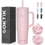 COKTIK 40 oz Tumbler with Handle and Straw, 3 Lids (Straw/Flip), Stainless Steel Vacuum Insulated Cup Travel Mug Cupholder Friendly,Keeps Water Cold,Easy to Clean (Blush)