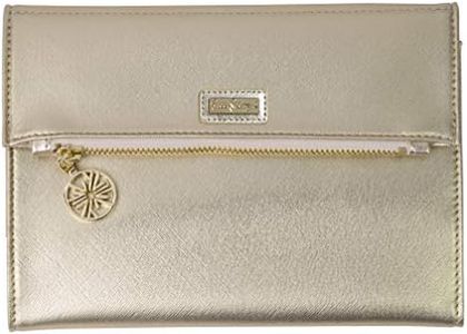 Lilly Pulitzer Women's Vegan Leather Gold Clutch Purse, Travel Wallet with Pocket Notepad, Metallic Gold