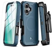 M MYBAT PRO Maverick Series iPhone 16 Case with Belt Clip Holster,[Compatible with Magsafe] w/Screen Protector,Anti-Drop,Shockproof,with 360°Rotating Kickstand,Heavy Duty Protection Blue