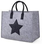 Advance Geotextiles Reusable Shopping Bag,Felt Storage Tote Utility Bag with White Star and Handles,for Work Beach Travel Newspaper Magazine Toy Clothes Dark Grey (16.5x9.1x12.9 inch)