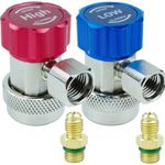 BFXM R134a Quick Coupler Adapter, Car Refrigerant Adapter, High and Low Pressure Fittings for Evacuation and Recharging of R134a Automotive Air Conditioning Systems, 1/4" Flares, Set of 2