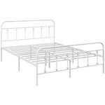 HOMCOM 4ft Double Bed Frame with Underbed Storage, Metal Platform Bed frame with Tall Headboard, Footboard and Steel Slat Support, No Box Spring Needed, Easy Assembly, White