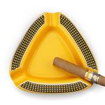 Cigar Ashtray Triangle- Large Rest Outdoor Cigars Ashtray for Patio/Outside/Indoor Ashtray (Yellow)